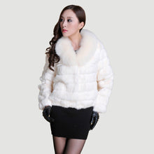 Load image into Gallery viewer, Real Rabbit Fur Coat Fox Fur Collar and Cuff Jacket Overcoat Womens&#39; Garment Winter Coat FS13074