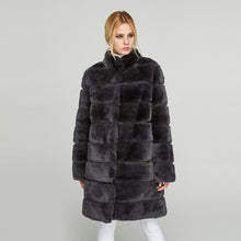 Load image into Gallery viewer, Women&#39;s Genuine Rabbit Fur Coat  Stand-up Collar Winter Overcoat Detachable 18136