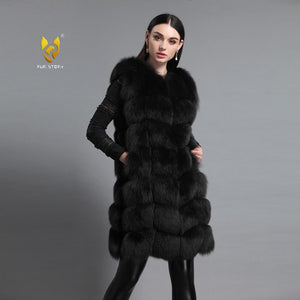 Women's Real Fox Fur Vest Long Style Furry Winter Fashion Natural Fur Vest 16225