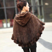 Load image into Gallery viewer, FUR STORY Women&#39;s Knitted Mink Fur Shawl Real Fur Scarf Natural Mink Poncho Coat 070304