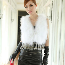 Load image into Gallery viewer, Natural Turkey Fur Vest with Rabbit Fur Fringe Jacket Coat Gilet 7 Colors