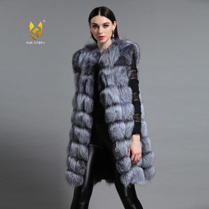 Women's Genuine Fox Fur Vest Women Wavy Furry Striped Vest Female 16277