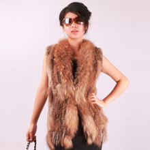 Load image into Gallery viewer, Women&#39; S Long Real Rabbit Fur Vest Raccoon Fur Collar and Placket Tassel Decoration