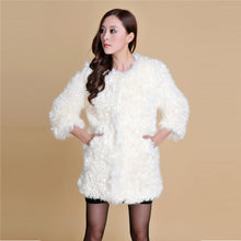 Load image into Gallery viewer, Real Lamb Fur Coat Overcoat Jacket  Long Version Ladies&#39; Top Garment Gilet Winter Dress White Fur Story FS13065