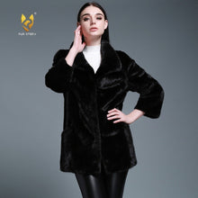 Load image into Gallery viewer, Women&#39;s Genuine Mink Fur Coat With Big Turn Down Collar Overcoat Female 161160