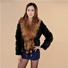Load image into Gallery viewer, Rabbit Fur Coat Women&#39;s with Big Raccoon Fur Collar Real Natural Fur Coats Female