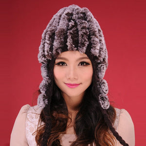 Women Beanies Real Rex Rabbit Fur Hat Ear Muffs Winter 13605