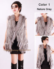 Load image into Gallery viewer, Women&#39;s Real Rabbit Fur Vest with Raccoon Collar Long Tassel Knitted Fur Vest Female