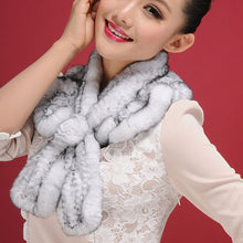 Load image into Gallery viewer, Real REX rabbit fur scarf rex fur flower wrap cape shawl neck warmer Silvery Borwn Natural Fur Scarves Fur Story FS13513