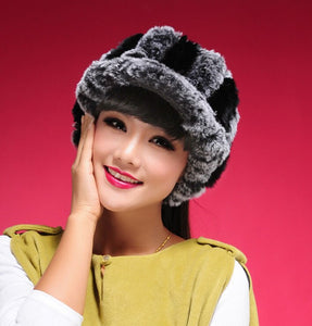 Fur Hat Real Rex Rabbit Hat Lady Headgear for Women 13604