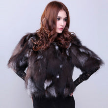 Load image into Gallery viewer, Real Silver Fox Fur Coat Jacket Overcoat Winter Coat Top Dress Nature Color 13039