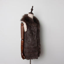 Load image into Gallery viewer, Natural Rabbit Fur Vest Raccoon Fur Collar and Trim Decoration Gilet Coat