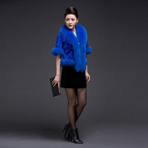 Natural Mink Coat Female with Big Fox Fur Collar Winter Jacket Women 15116