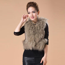 Load image into Gallery viewer, Genuine Tight Knitted Rabbit Fur Vest with Big Mongolia Lamb Fur Collar