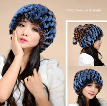 Load image into Gallery viewer, Real Rex Rabbit Fur Hat Double-use Scarf  Cap Fox Fur Decoration Pompom 14604