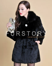Load image into Gallery viewer, Real REX Rabbit Fur Coat Fox Fur Collar Long Winters&#39; Coat Jacket Women&#39; Overcoat 3 Colors Top Quality Fur FS13064