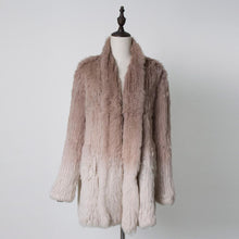 Load image into Gallery viewer, Women&#39;s Knit Real Rabbit Fur Coat Slit Jacket Winter Warm Coat Gradient 17140