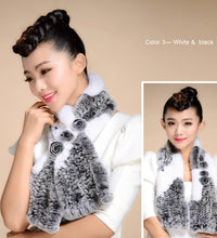 Load image into Gallery viewer, Real REX Rabbit Fur Scarf Flower Decoration Wrap Cape Shawl Neck Warmer Various Colors Soft Fur FS14507