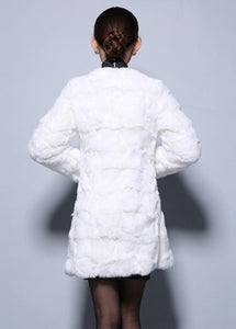 natural Rabbit Fur Coat Full Sleeve Overcoat Women Outerwear Winter 110cm Length