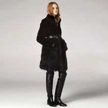 Load image into Gallery viewer, Natural Rabbit Fur Overcoats with Fox Fur Overcoat Belt Slim Winter Coat