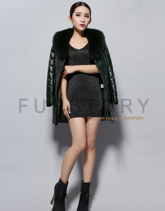 Genuine Leather Coat Female with Real Fox Fur Collar Outwear Winter Women's Down Coat