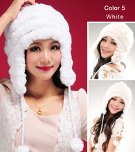 Load image into Gallery viewer, Real knitted Rex rabbit fur hat Beanie skullies cap ear muff earwarmer 060123