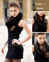 Load image into Gallery viewer, Natural Mink Fur Scarf Wrap Cape Shawl Neck Knitted Mink Scarves Women 050302