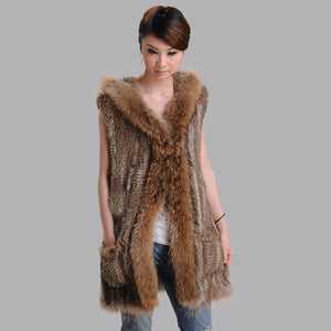 Women's Fur Vest Handmade Knitted Rabbit Fur Waistcoat Natural Fur Vest Female 15272