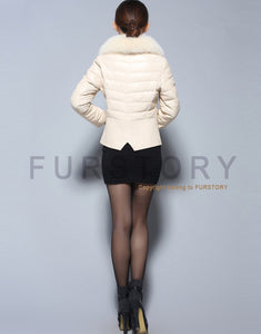 Genuine Sheep Leather Down Jacket Fox Fur Collar Thick Jacket Winter Overcoat
