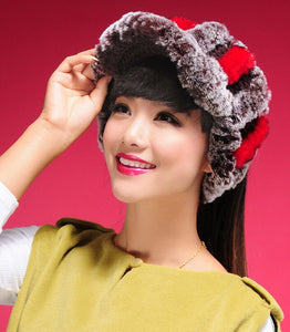 Fur Hat Real Rex Rabbit Hat Lady Headgear for Women 13604