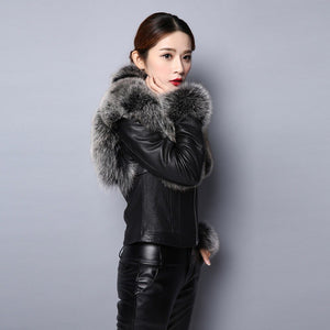 Women Fur Coat Real Sheep Leather Jacket Female Genuine Leather Coat 151247