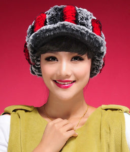 Fur Hat Real Rex Rabbit Hat Lady Headgear for Women 13604