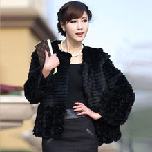 Load image into Gallery viewer, Women Genuine Rabbit Fur Coat Flower Decoration Overcoat Jacket 010131