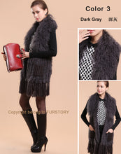 Load image into Gallery viewer, Natural Knitted Rabbit Fur Vestmongolian Lamb Fur Collar Long Vest