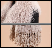 Load image into Gallery viewer, Natural Knitted Rabbit Fur Vestmongolian Lamb Fur Collar Long Vest