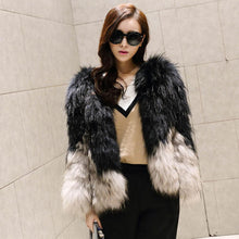 Load image into Gallery viewer, Women's Real Knitted Raccoon Fur  Coat Winter Fashion Patchwork Jacket 161172