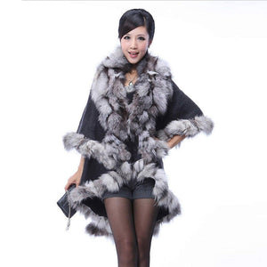 Real Fox Fur & Wool Coat Jacket Shawl Stole Poncho Fox Fur Collar 5 Color Fur Story FS070210