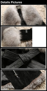 Genuine Leather Coat Full Pelt Fox Fur Collar Collar and Sleeve Cuff Jacket