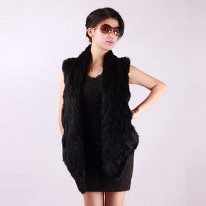 Natural TIGHT-knitted Rabbit Fur Vest Jacket Coat Shawl Overcoat 2 Colors