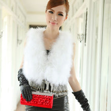 Load image into Gallery viewer, Natural Turkey Fur Vest with Rabbit Fur Fringe Jacket Coat Gilet 7 Colors