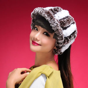 Fur Hat Real Rex Rabbit Hat Lady Headgear for Women 13604