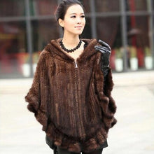 Load image into Gallery viewer, FUR STORY Women&#39;s Knitted Mink Fur Shawl Real Fur Scarf Natural Mink Poncho Coat 070304