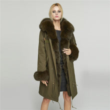 Load image into Gallery viewer, Fur Story FS18113 Women&#39;s Genuine Rabbit Fur Lining Big Hood Jacket Fur Cuffs and Placket Women Parka