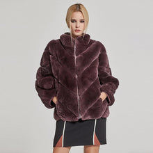 Load image into Gallery viewer, Women&#39;s Coats Real rabbit Fur Coat with Bat Sleeve Winter jacket Stand collar 17156