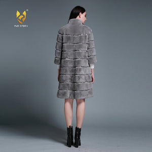 Natural Rex Rabbit Coat Women Grace Long Overcoat Jacket Winter Outerwear