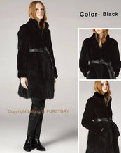 Load image into Gallery viewer, Natural Rabbit Fur Overcoats with Fox Fur Overcoat Belt Slim Winter Coat