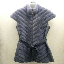 Load image into Gallery viewer, Women&#39;s Real Mink Fur Vest with Belt Waistcoat Short Sleeve Black Color 16217