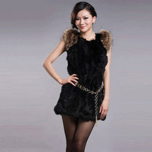 Load image into Gallery viewer, Natural Rabbit Fur Vest Raccoon Fur Shoulder Coat Jacket 7color Belt Women's Real Fur Vest