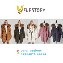 Load image into Gallery viewer, FS17147 Women spring winter Parka Fashion Coat with Real Rabbit Fur inside Warm Jacket with Real fur Hood Fur Story