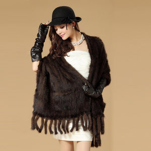 Handmade Knitted Mink Fur Scarf Women Real Mink Shawl Natural Color Fur Scarves 15702